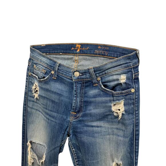 Size 25 7 for All Mankind Blue Distressed The Ankle Skinny Womens Jeans - Picture 3 of 8